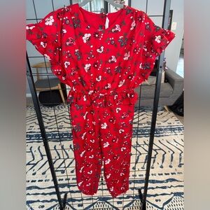 Jamie & Jack Girls Floral Red Ruffle Sleeve Jumpsuit EUC